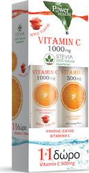 Power health vitamin c 1000mg με Στέβια Γεύση Μήλο 24eff.tabs + ΔΩΡΟ vitamin c 500mg Πορτοκάλι 20eff